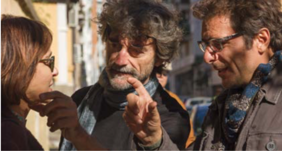 Director Silvio Soldini and actors Valeria Golino and Alessandro Giannini on the film set